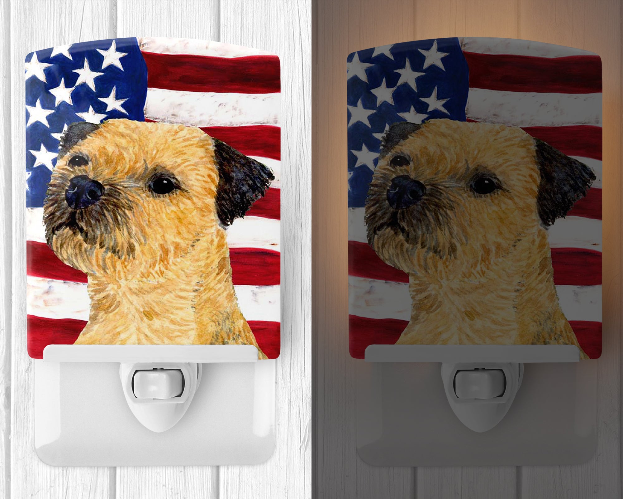 USA American Flag with Border Terrier Ceramic Night Light SS4247CNL - the-store.com