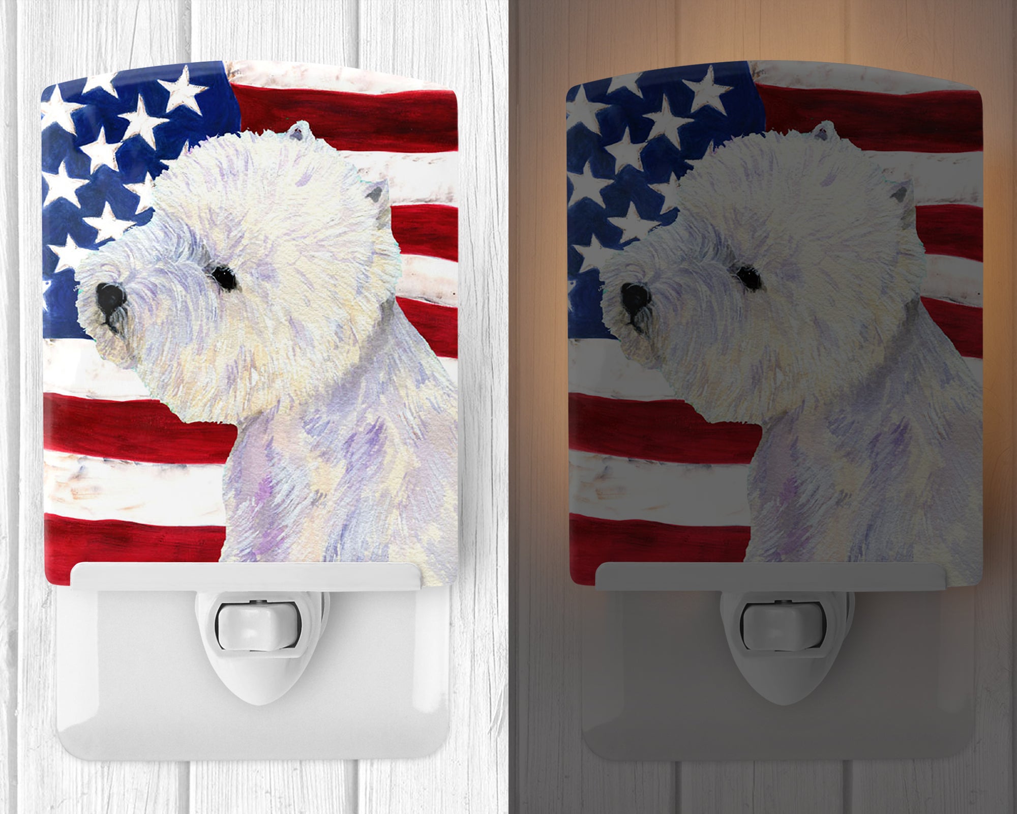 USA American Flag with Westie Ceramic Night Light SS4249CNL - the-store.com