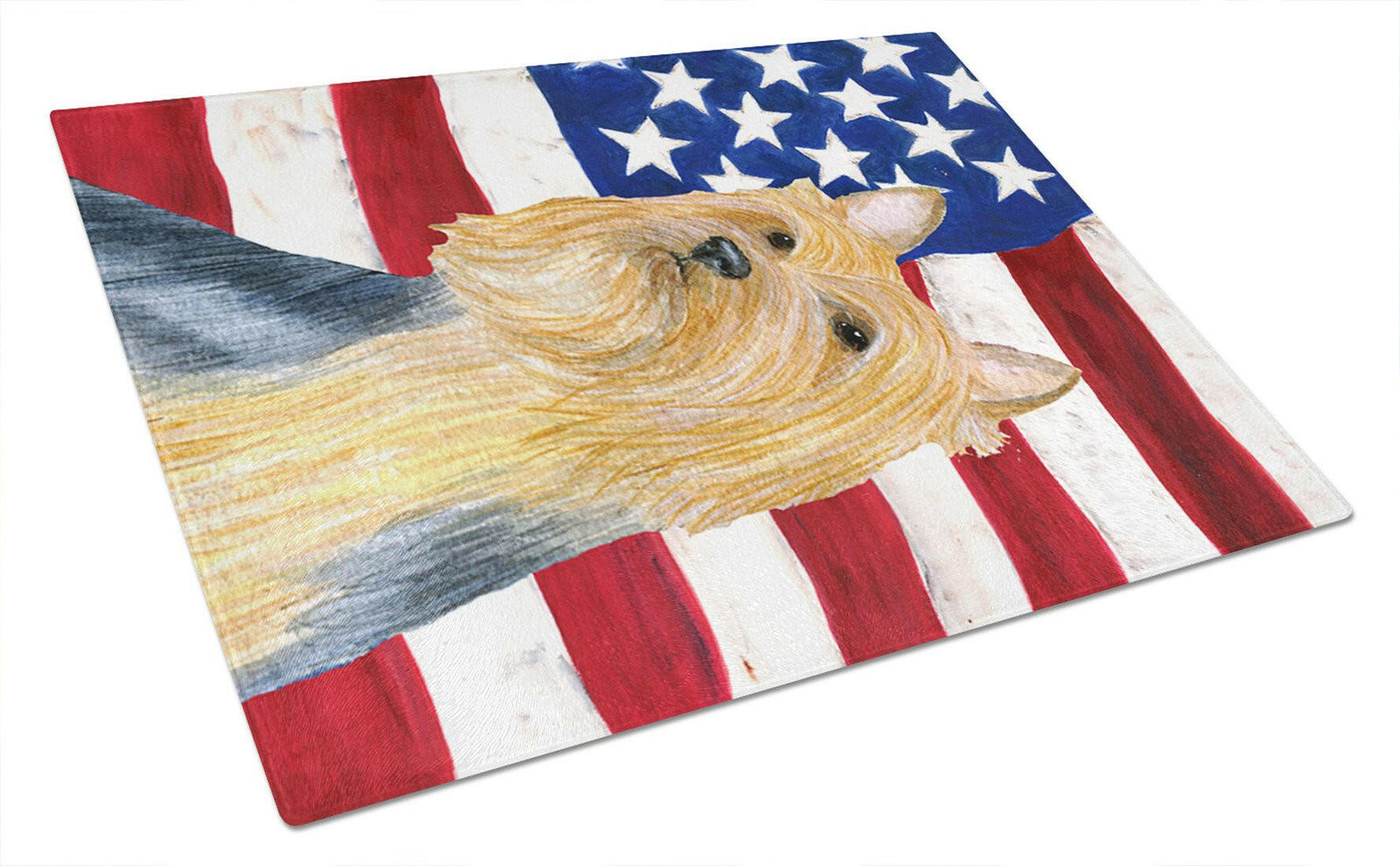 USA American Flag with Silky Terrier Glass Cutting Board Large by Caroline's Treasures
