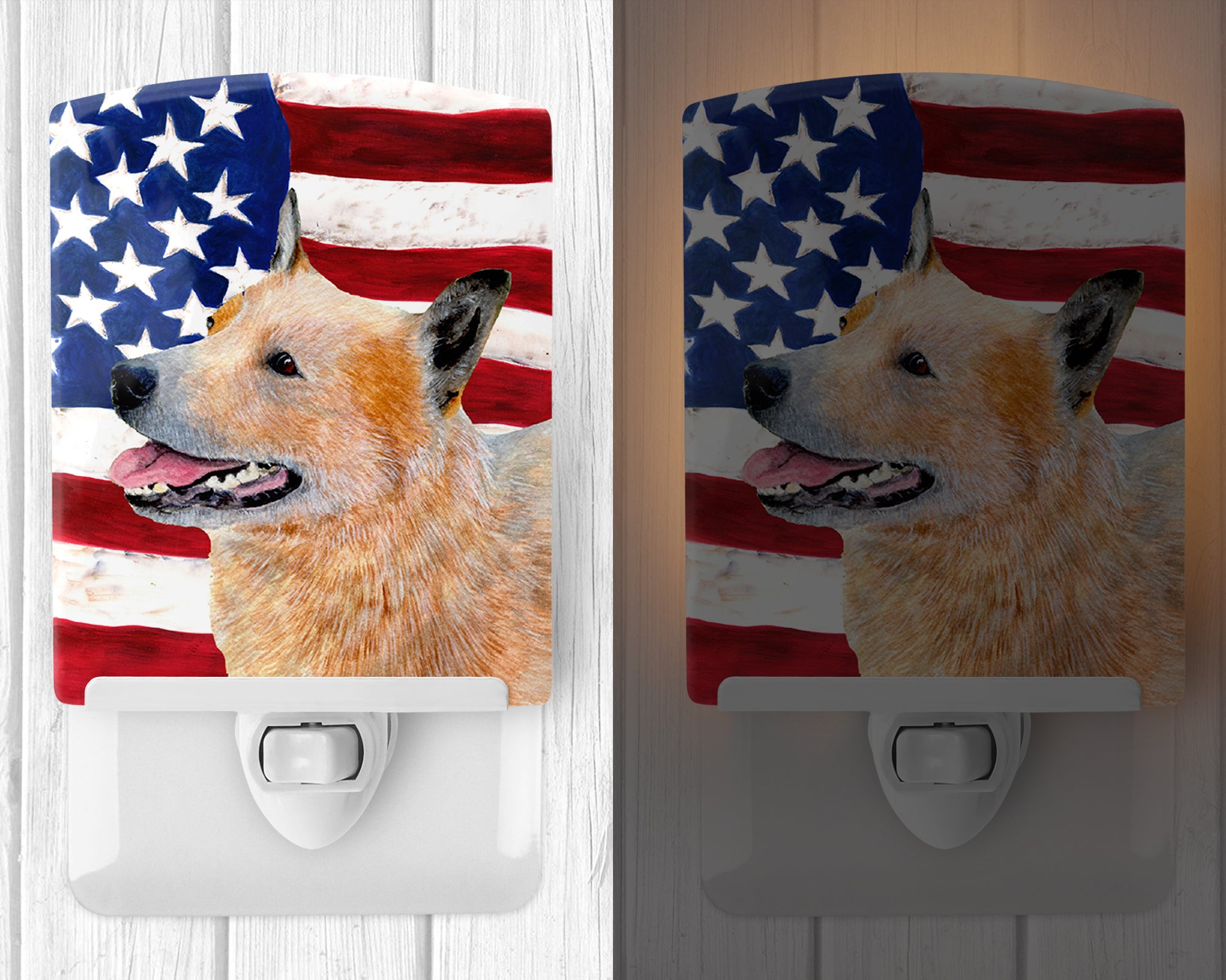 USA American Flag with Australian Cattle Dog Ceramic Night Light SS4251CNL - the-store.com