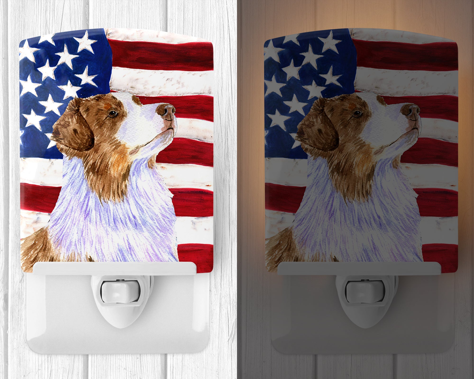 USA American Flag with Australian Shepherd Ceramic Night Light SS4252CNL - the-store.com
