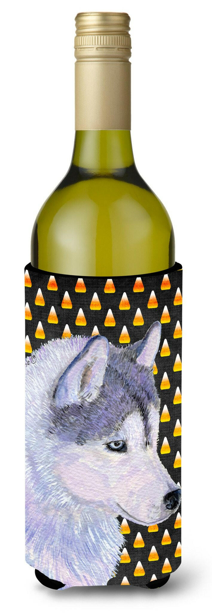 Siberian Husky Candy Corn Halloween Portrait Wine Bottle Beverage Insulator Beverage Insulator Hugger by Caroline's Treasures