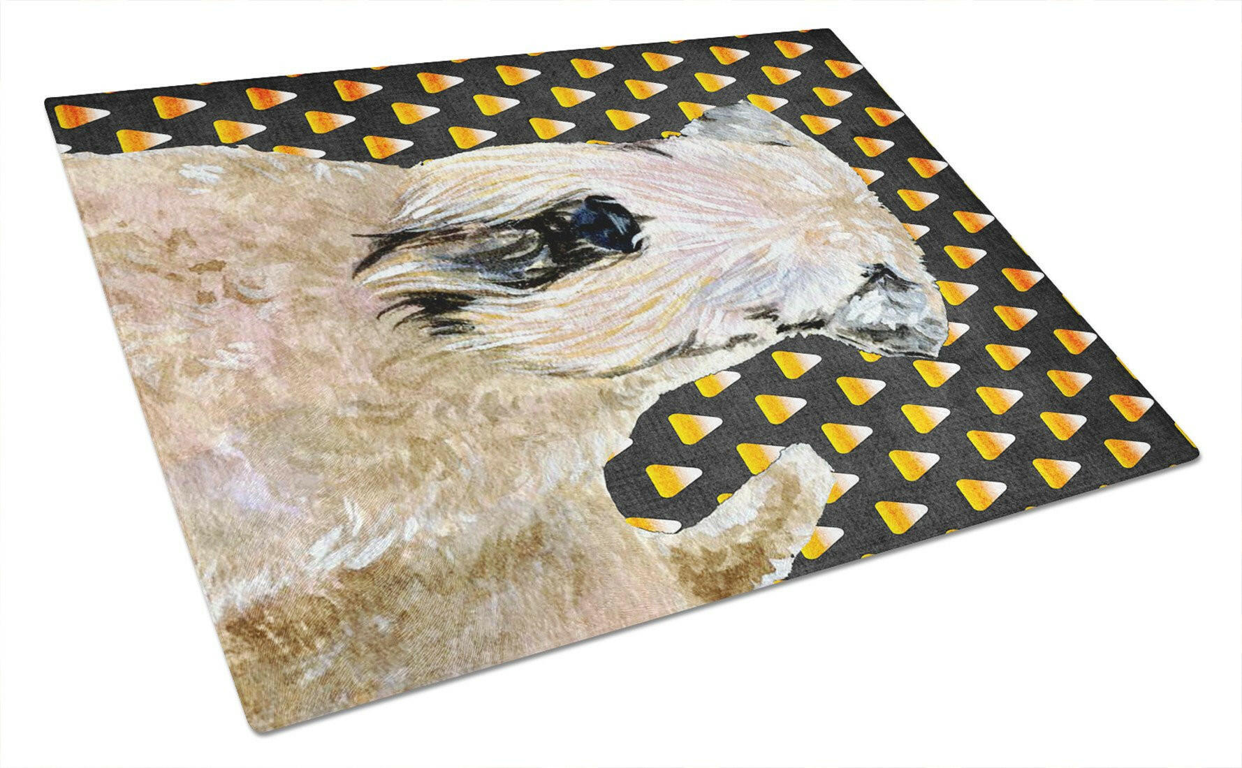Wheaten Terrier Soft Coated Candy Corn Halloween Glass Cutting Board Large by Caroline's Treasures