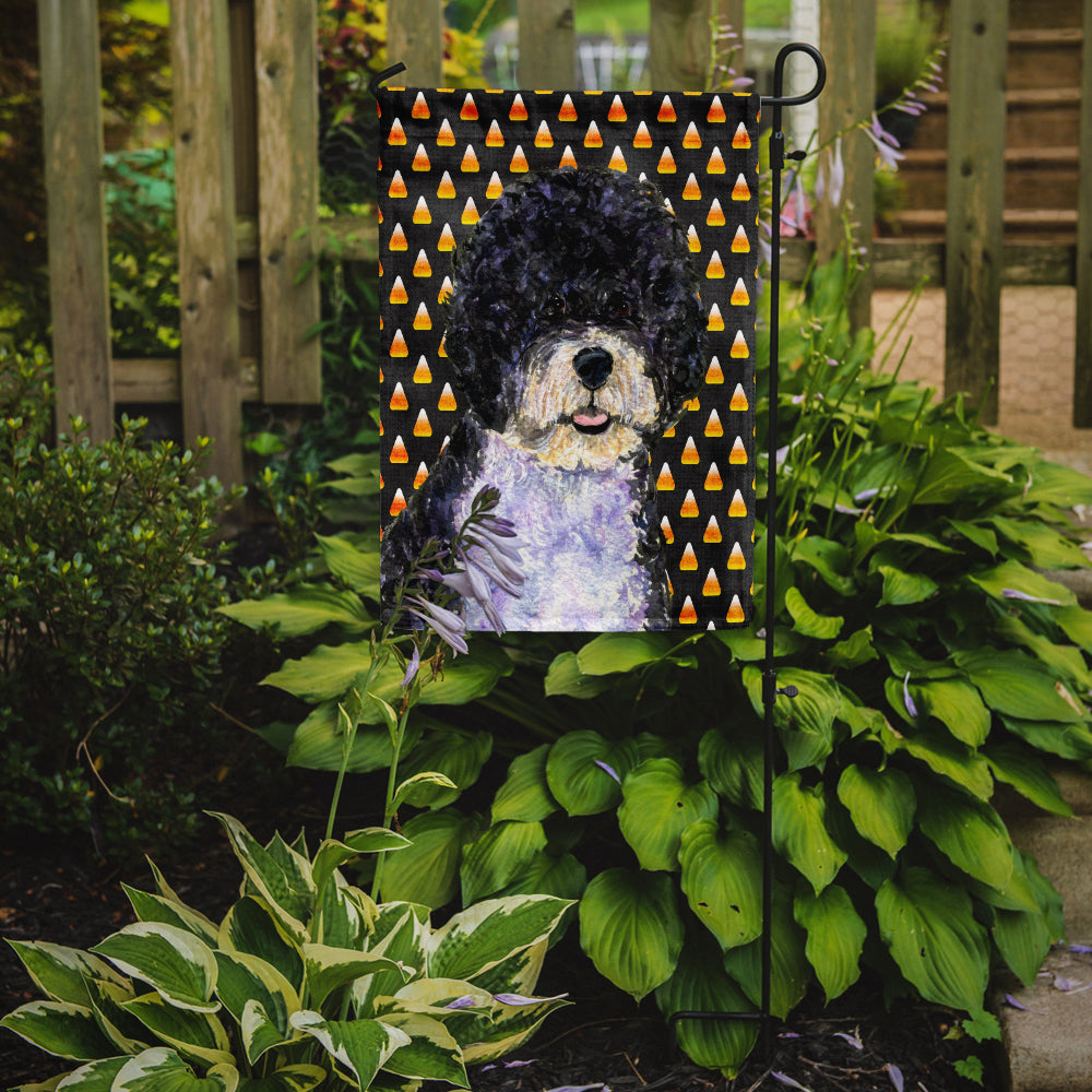 Portuguese Water Dog Candy Corn Halloween Portrait Flag Garden Size.