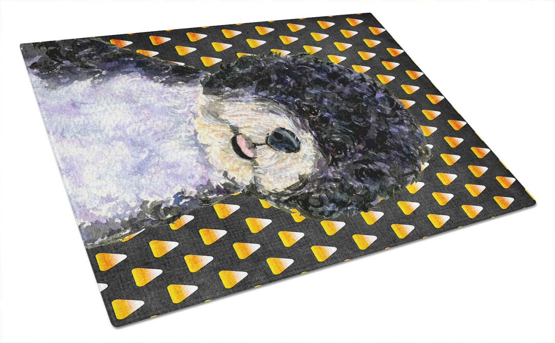 Portuguese Water Dog Candy Corn Halloween Portrait Glass Cutting Board Large by Caroline's Treasures