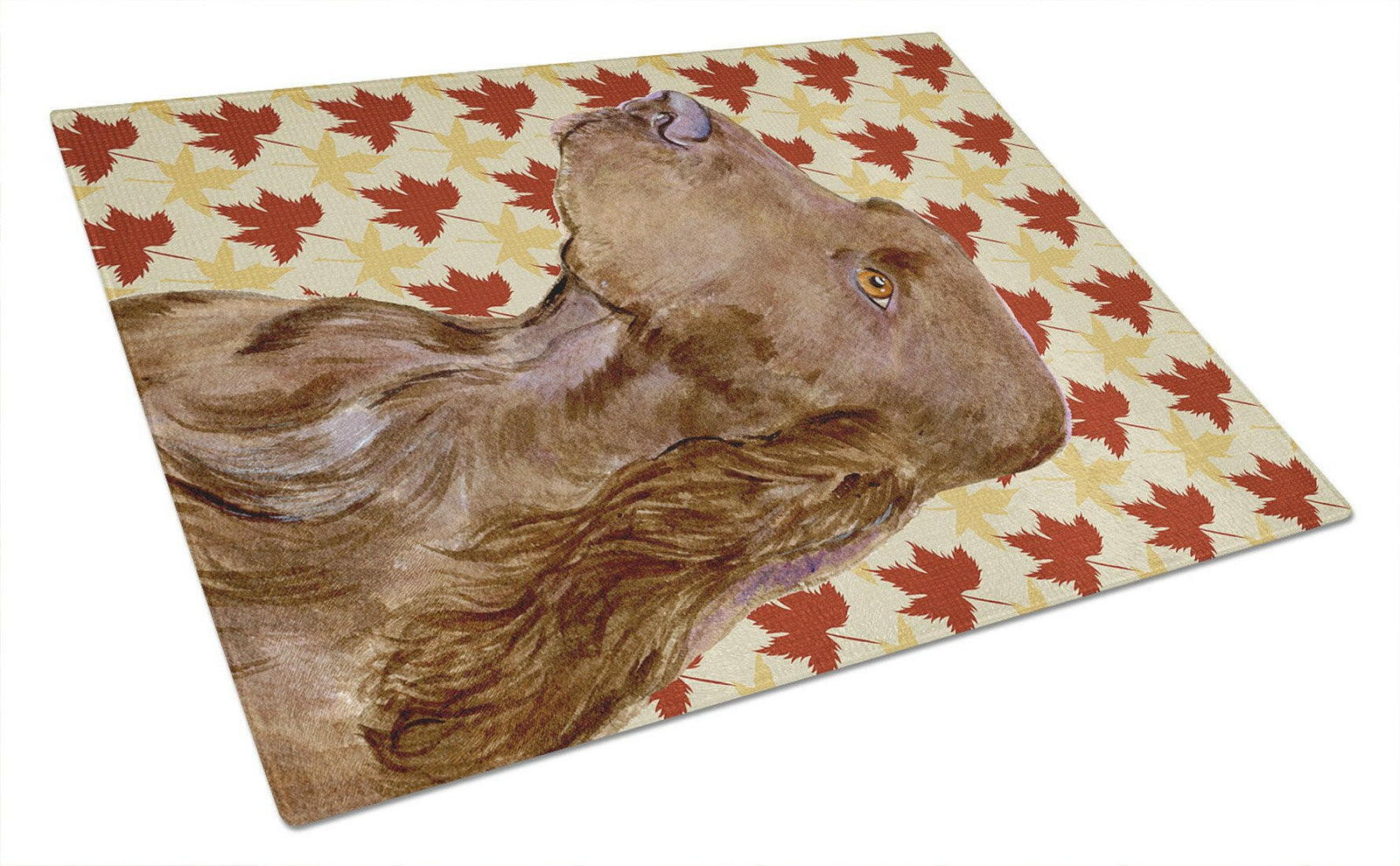 Field Spaniel Fall Leaves Portrait Glass Cutting Board Large by Caroline's Treasures