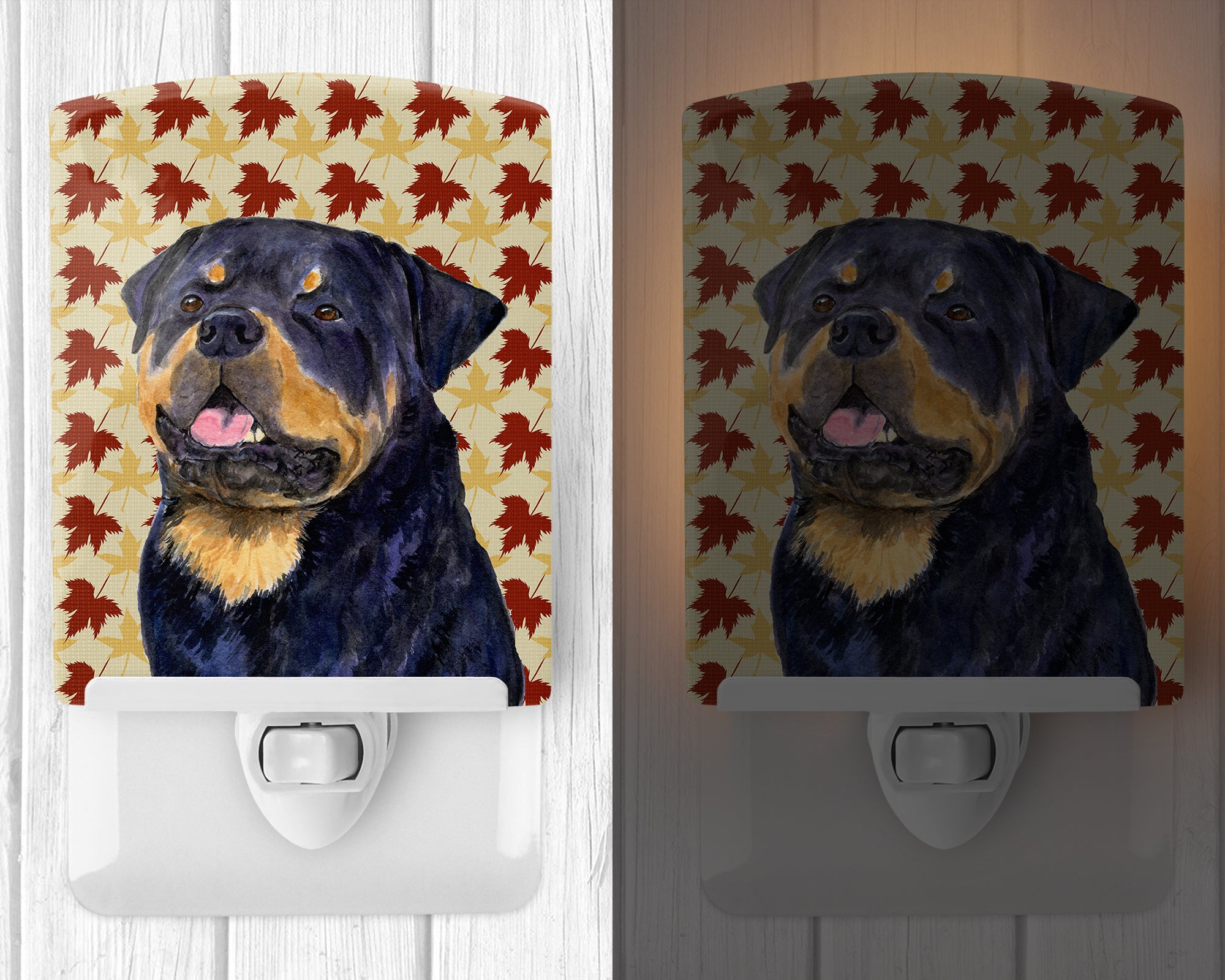 Rottweiler Fall Leaves Portrait Ceramic Night Light SS4332CNL - the-store.com