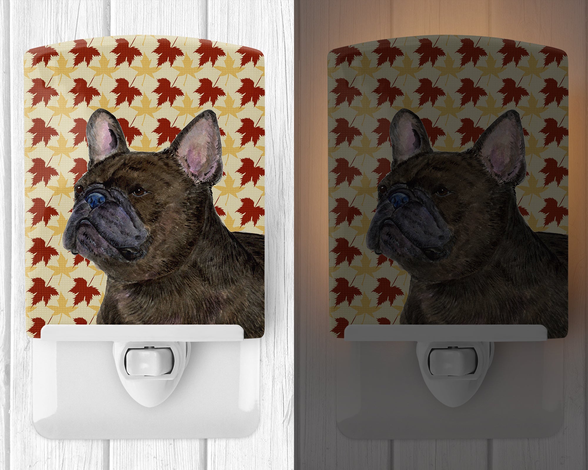 French Bulldog Fall Leaves Portrait Ceramic Night Light SS4337CNL - the-store.com
