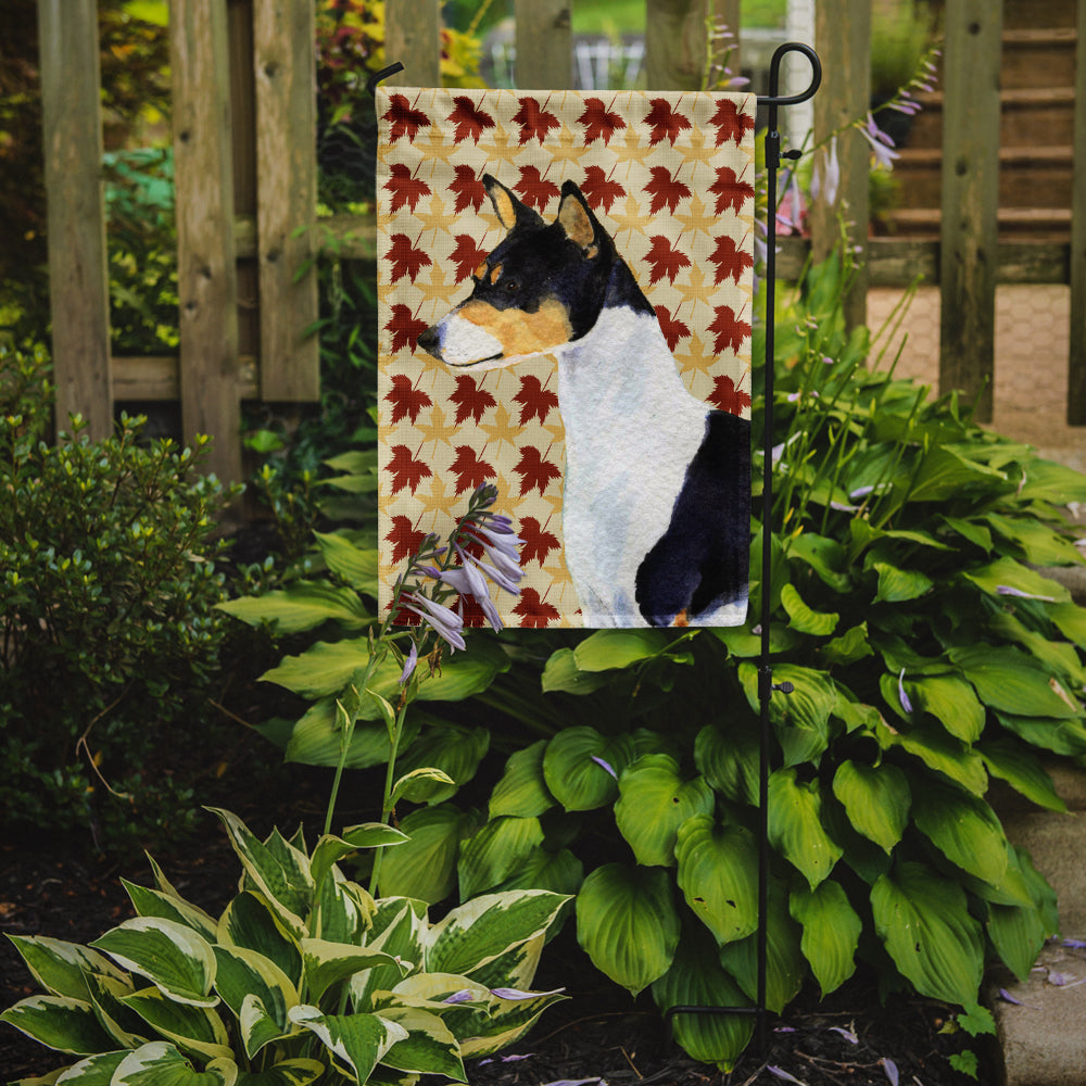 Basenji Fall Leaves Portrait Flag Garden Size.
