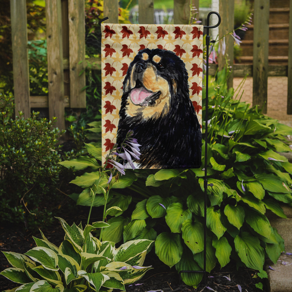 Tibetan Mastiff Fall Leaves Portrait Flag Garden Size.
