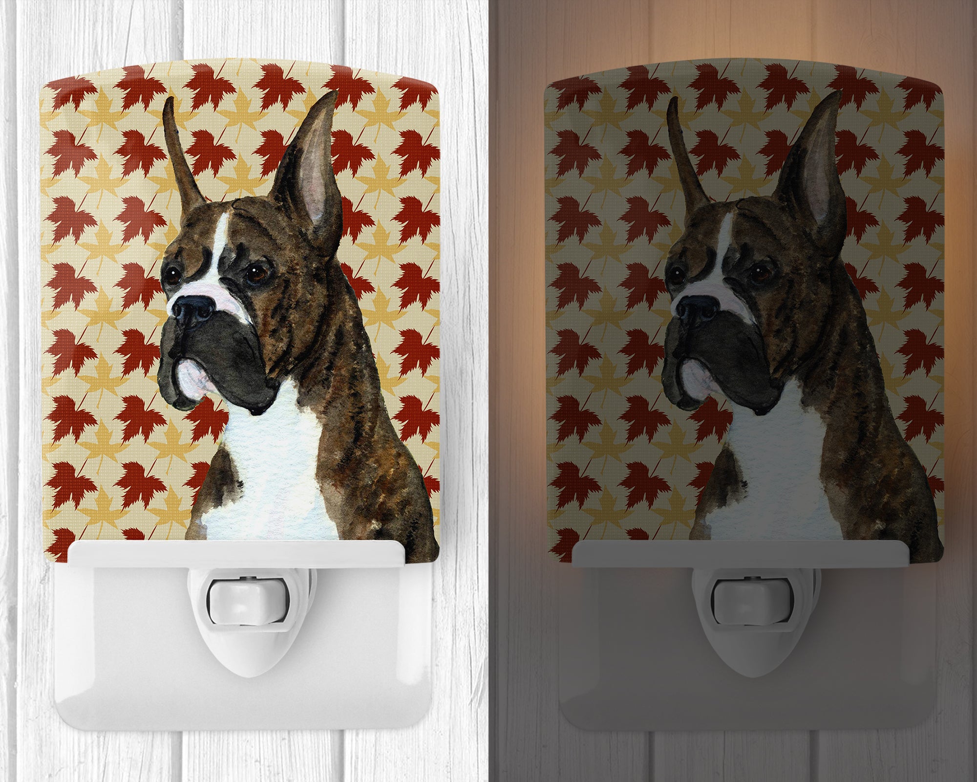 Boxer Brindle Fall Leaves Portrait Ceramic Night Light SS4348CNL - the-store.com