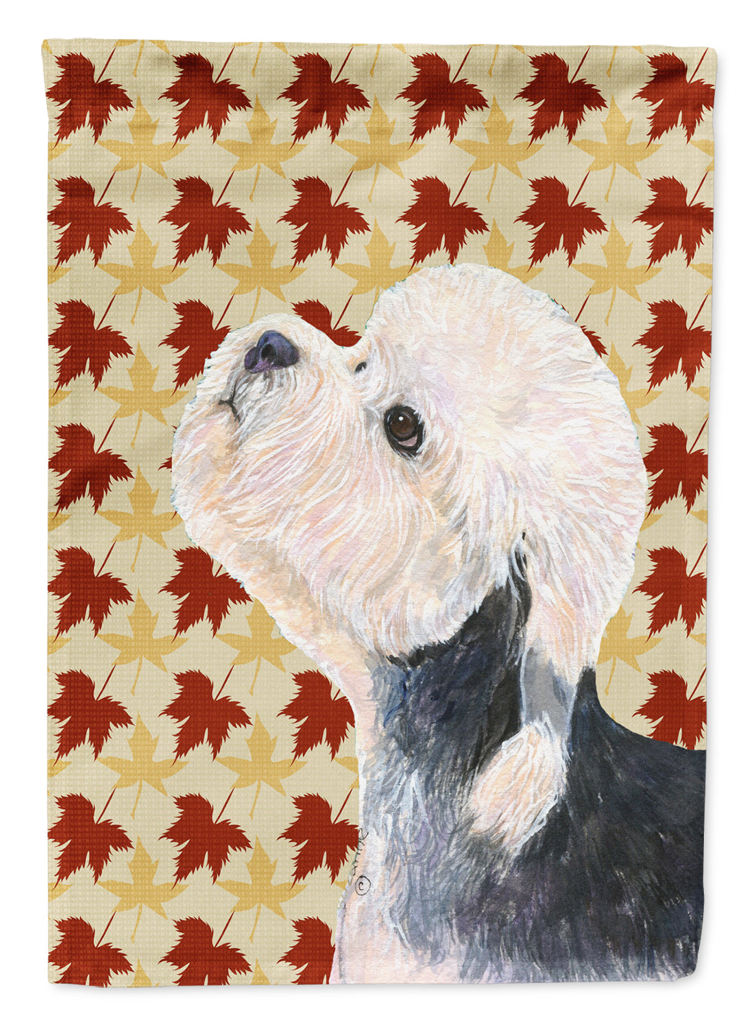 Dandie Dinmont Terrier Fall Leaves Portrait Flag Garden Size.