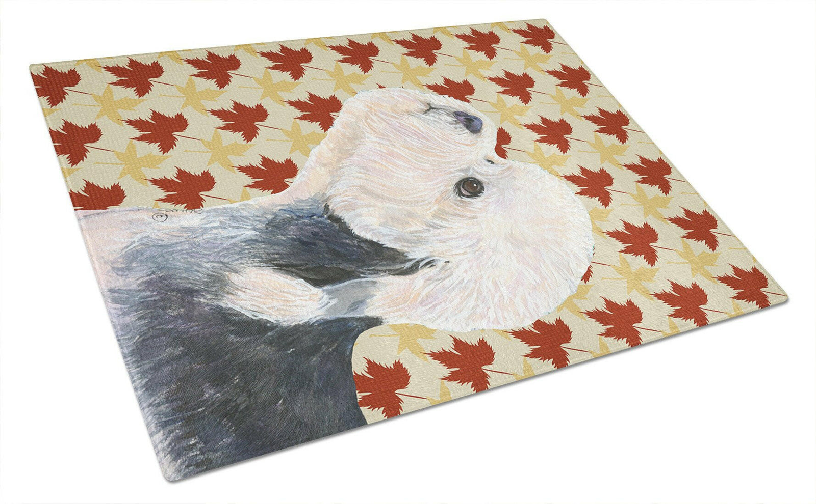 Dandie Dinmont Terrier Fall Leaves Portrait Glass Cutting Board Large by Caroline's Treasures
