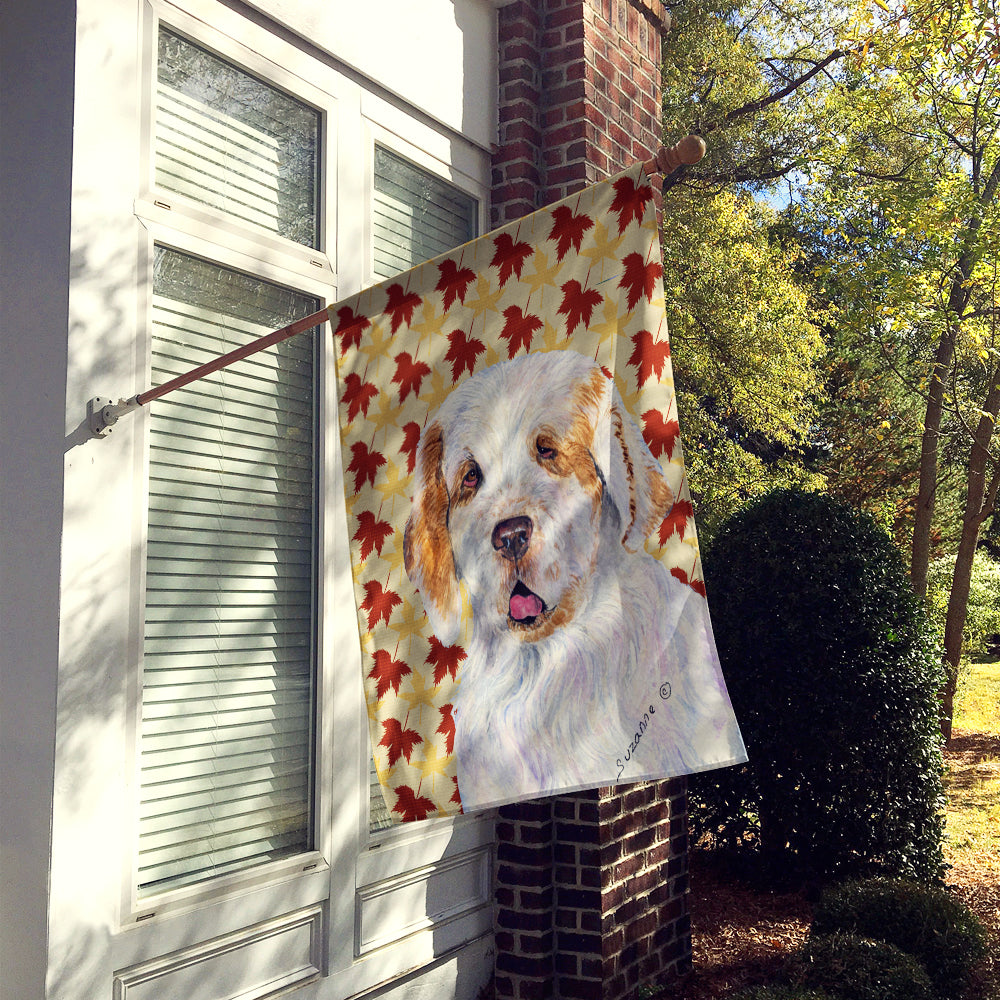 Clumber Spaniel Fall Leaves Portrait Flag Canvas House Size