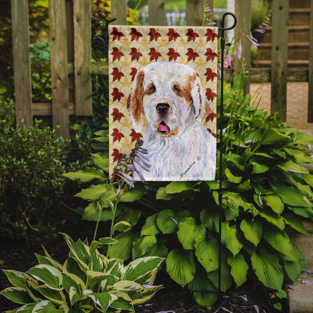 Clumber Spaniel Fall Leaves Portrait Flag Garden Size.