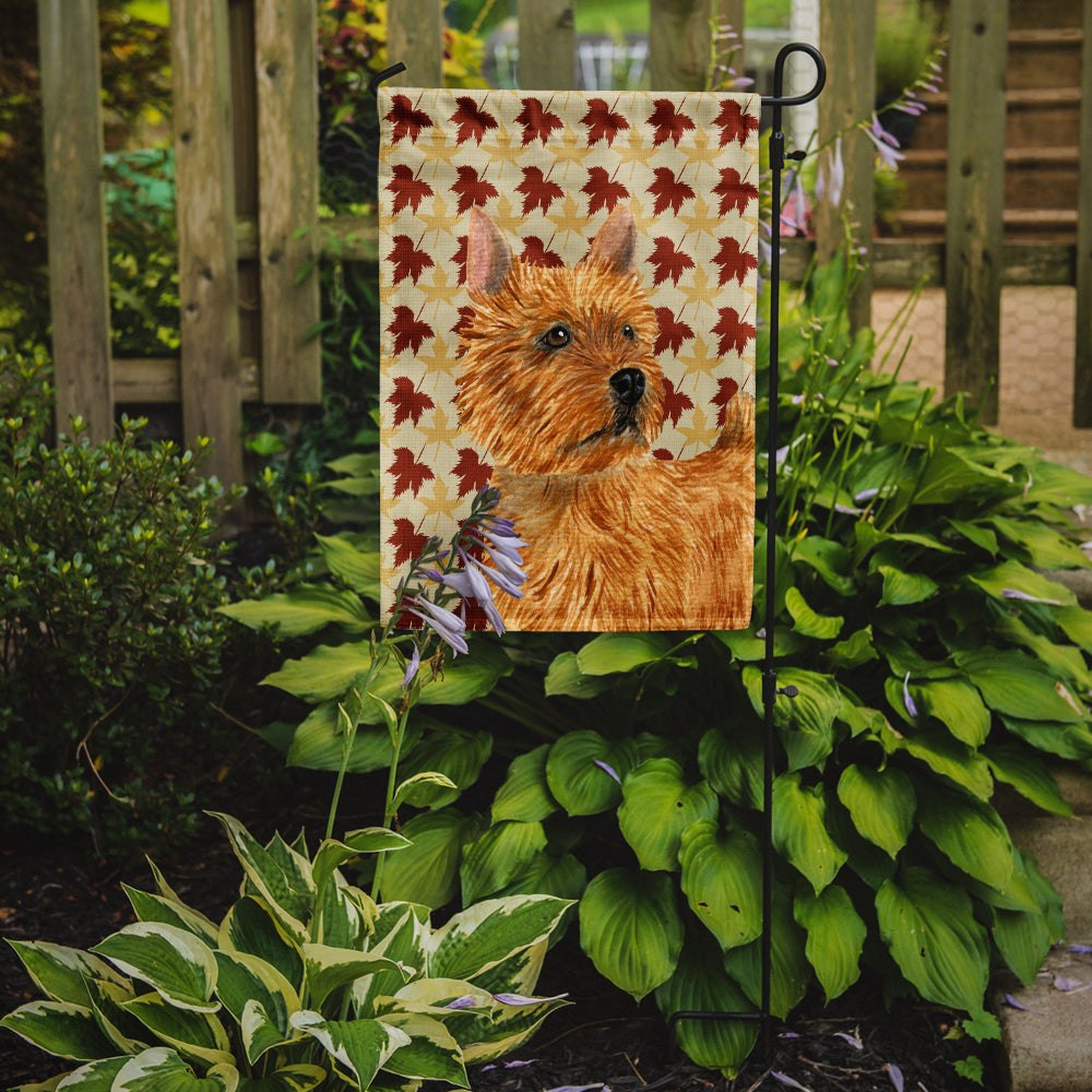Norwich Terrier Fall Leaves Portrait Flag Garden Size.