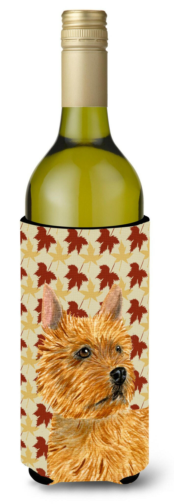 Norwich Terrier Fall Leaves Portrait Wine Bottle Beverage Insulator Beverage Insulator Hugger by Caroline&#39;s Treasures