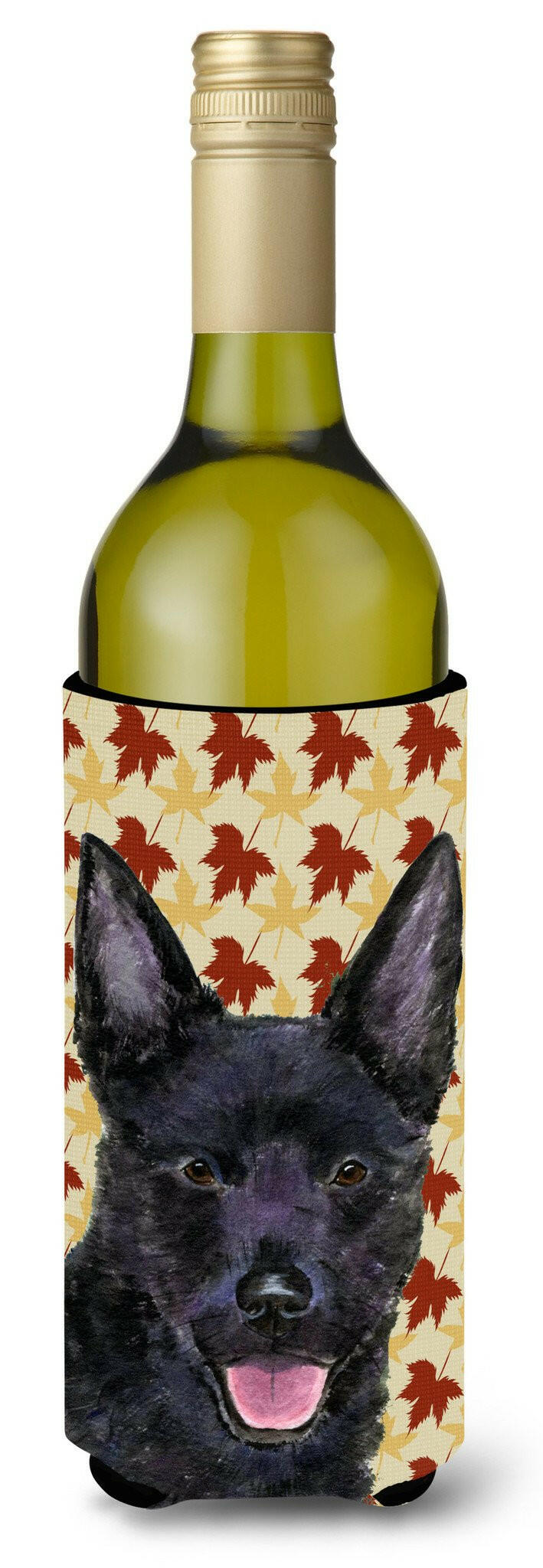 Australian Kelpie Fall Leaves Portrait Wine Bottle Beverage Insulator Beverage Insulator Hugger by Caroline's Treasures