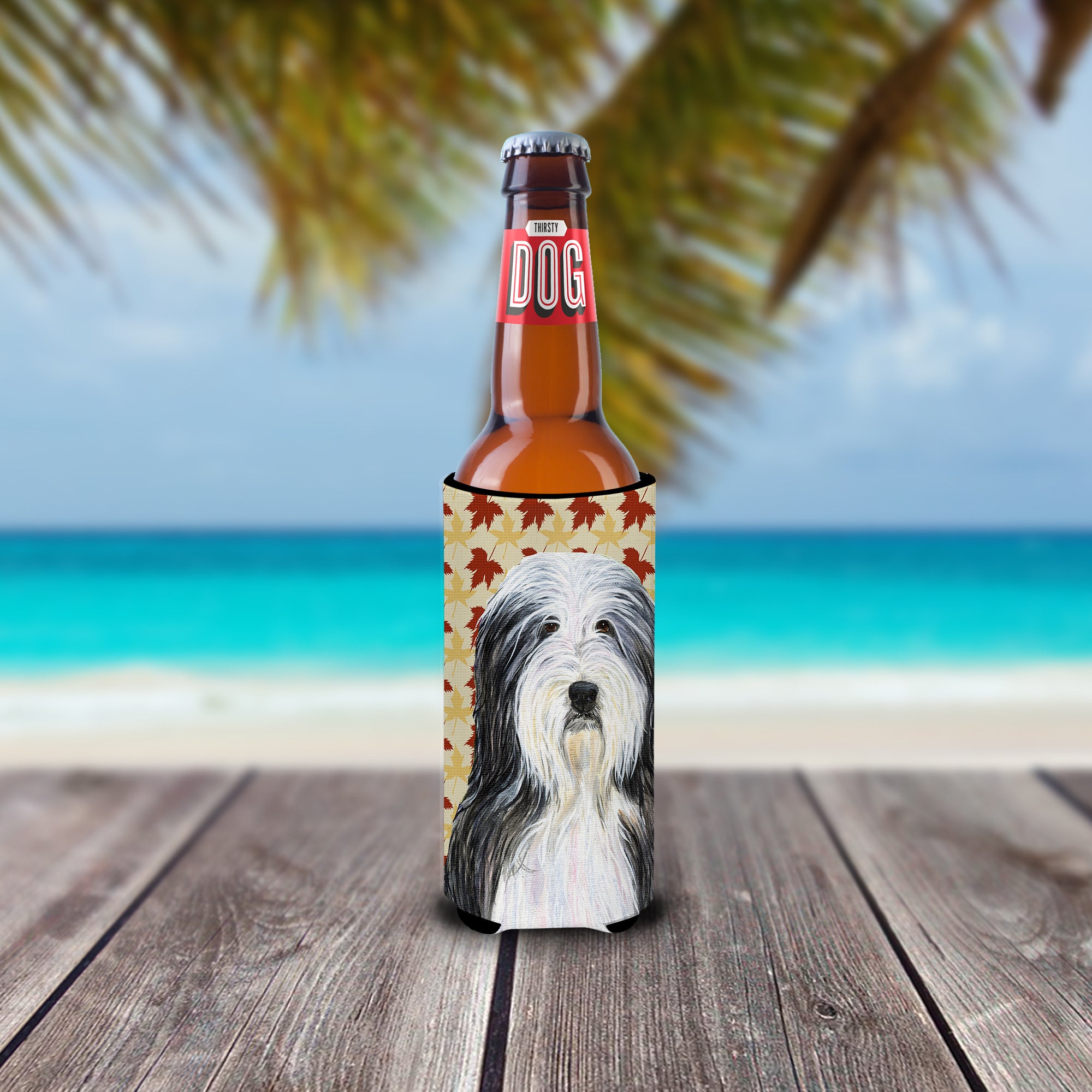Bearded Collie Fall Leaves Portrait Ultra Beverage Insulators for slim cans SS4359MUK.