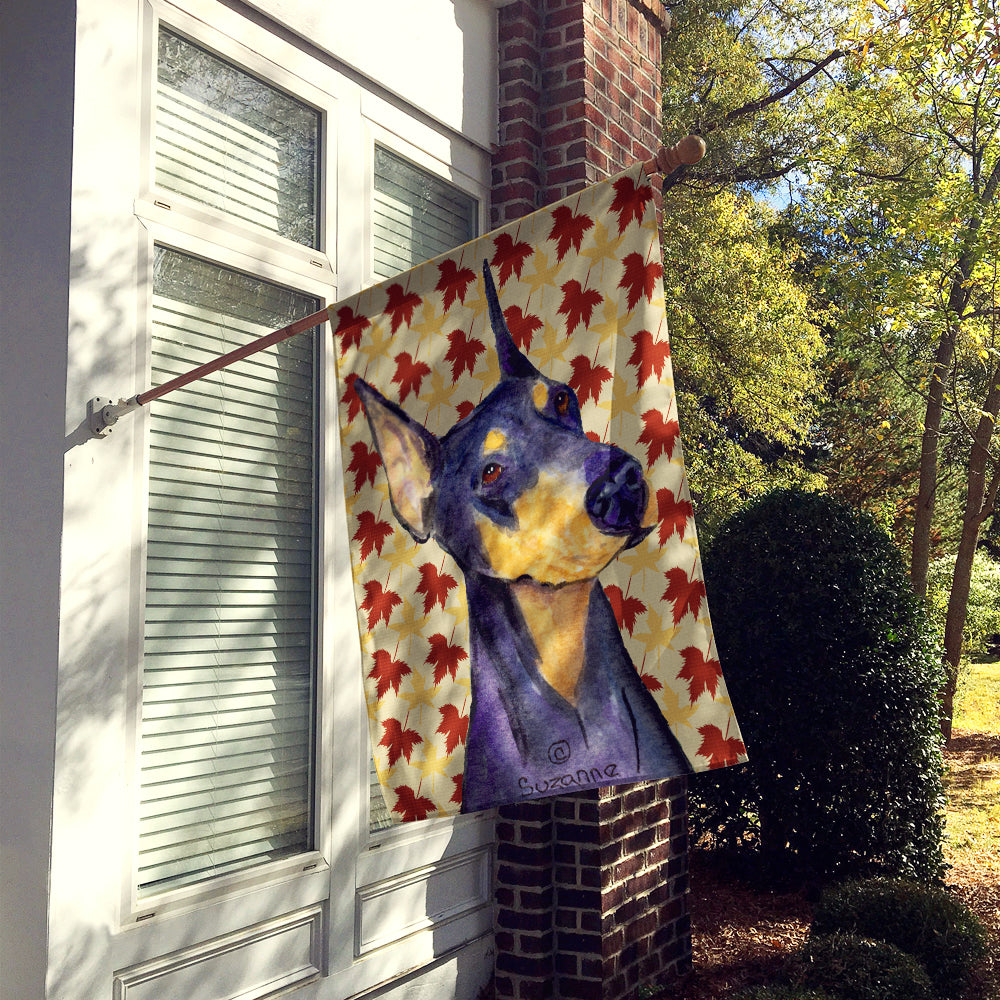 Doberman Fall Leaves Portrait Flag Canvas House Size