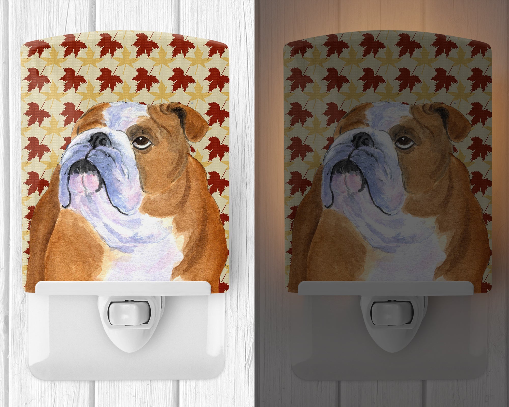 Bulldog English Fall Leaves Portrait Ceramic Night Light SS4365CNL - the-store.com