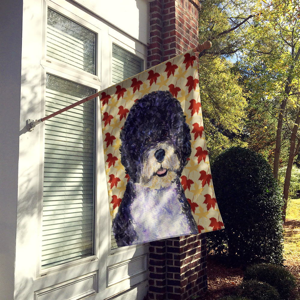 Portuguese Water Dog Fall Leaves Portrait Flag Canvas House Size