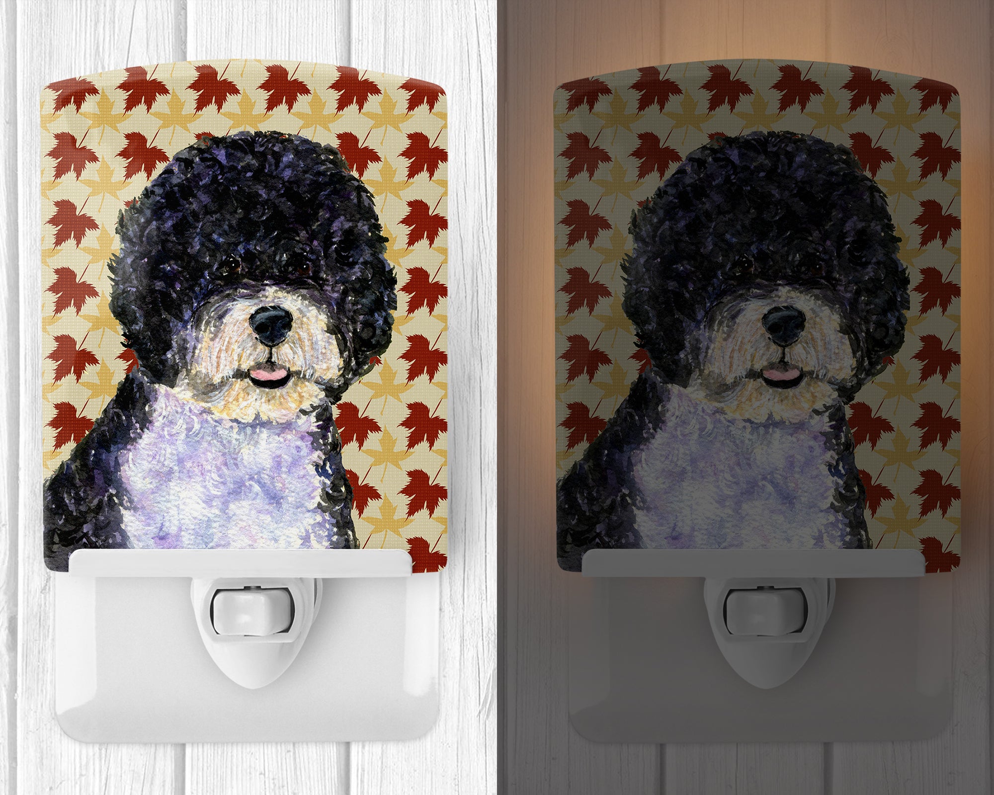 Portuguese Water Dog Fall Leaves Portrait Ceramic Night Light SS4366CNL - the-store.com