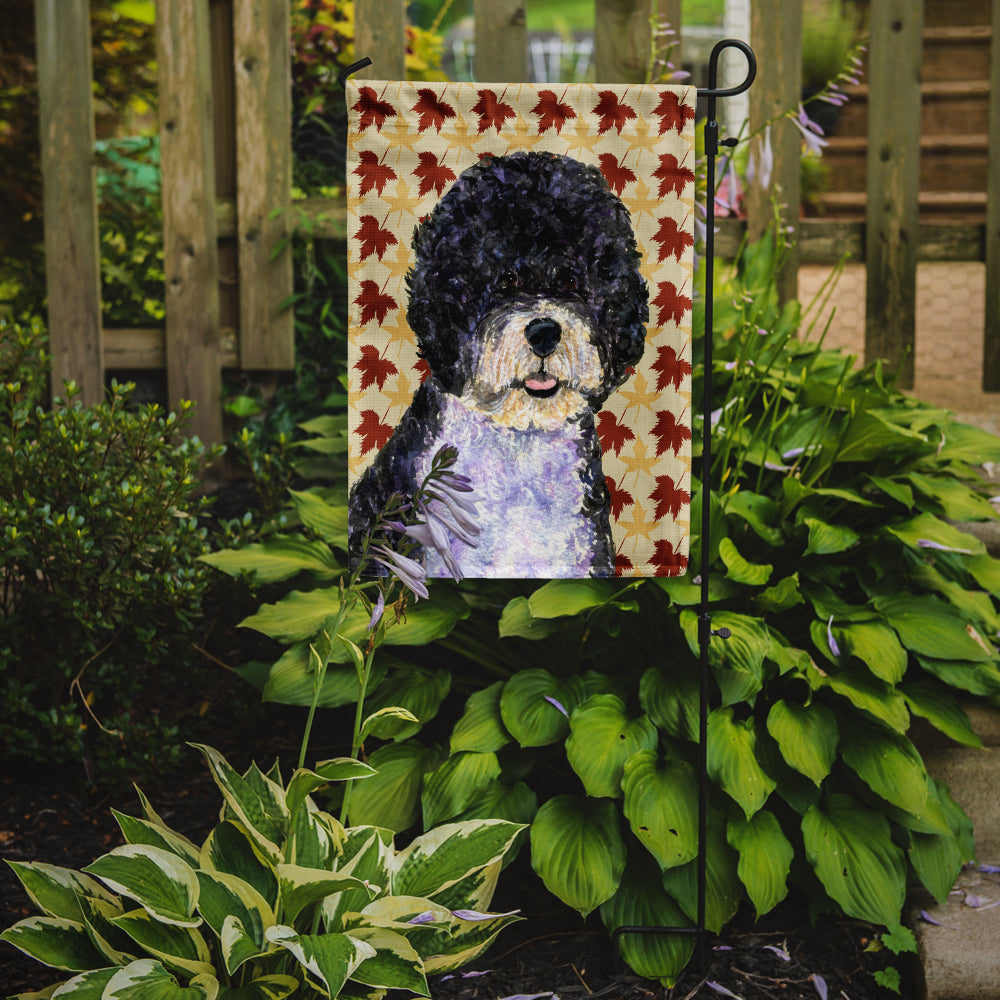 Portuguese Water Dog Fall Leaves Portrait Flag Garden Size.