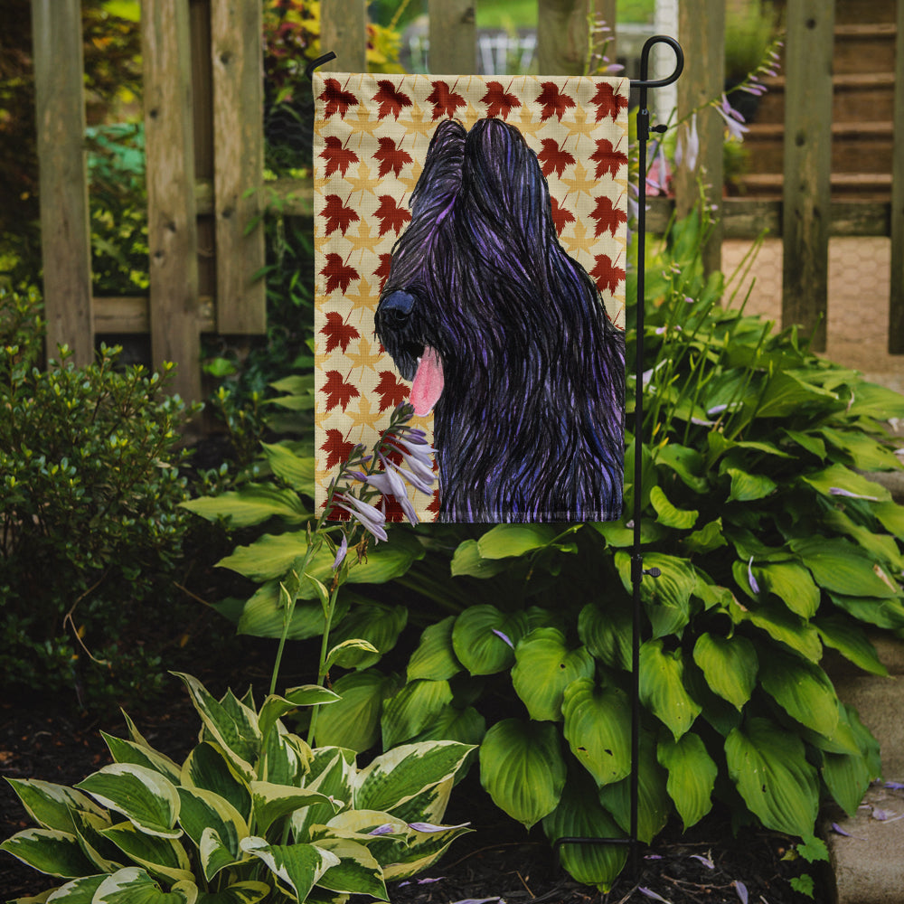 Briard Fall Leaves Portrait Flag Garden Size.
