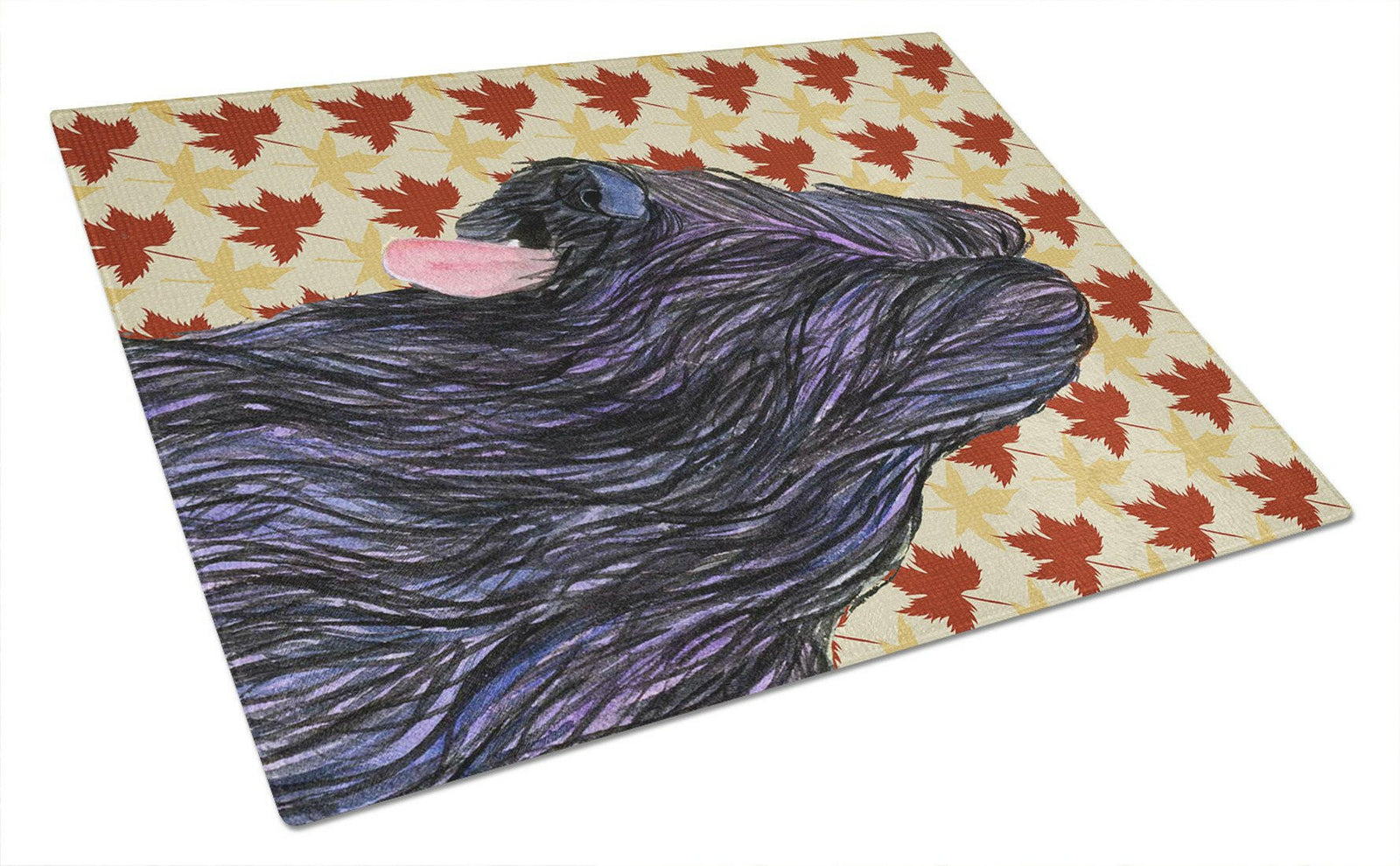 Briard Fall Leaves Portrait Glass Cutting Board Large by Caroline's Treasures