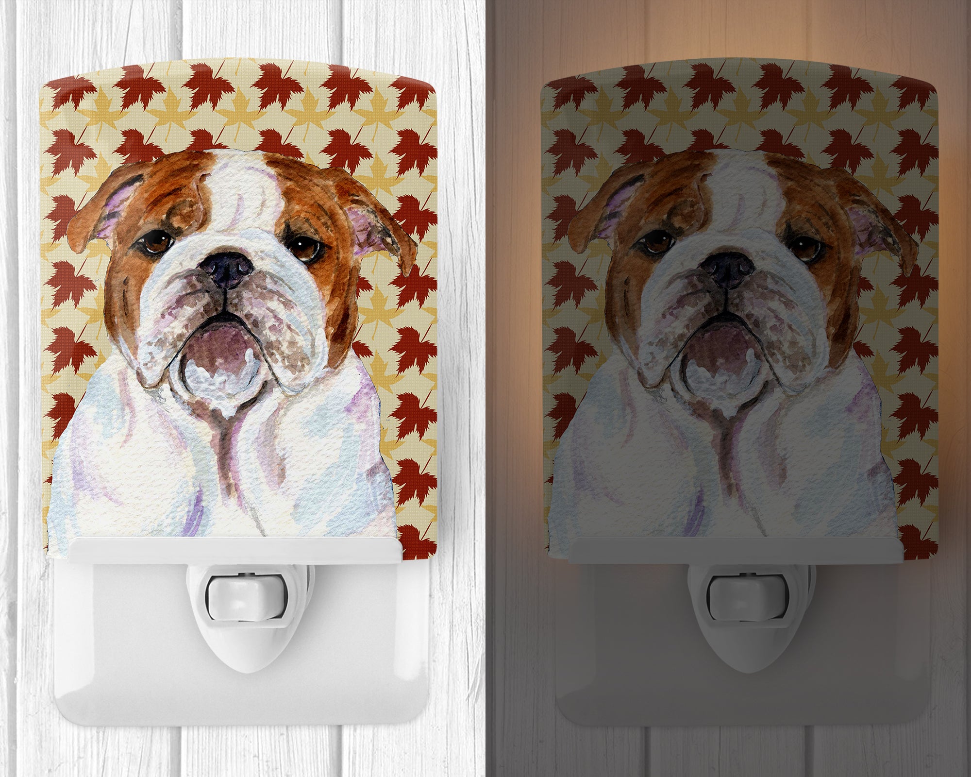 Bulldog English Fall Leaves Portrait Ceramic Night Light SS4372CNL - the-store.com