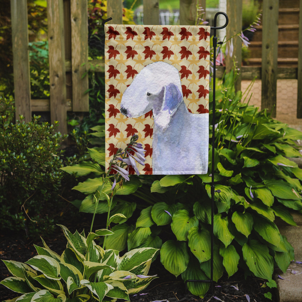 Bedlington Terrier Fall Leaves Portrait Flag Garden Size.