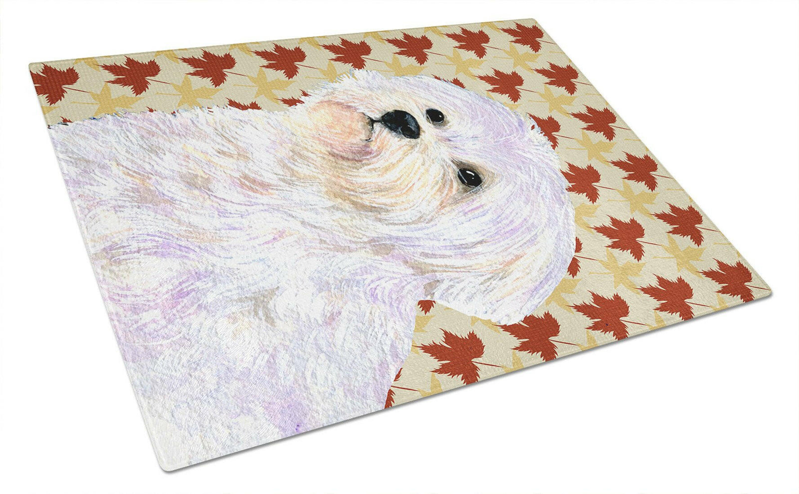 Maltese Fall Leaves Portrait Glass Cutting Board Large by Caroline's Treasures