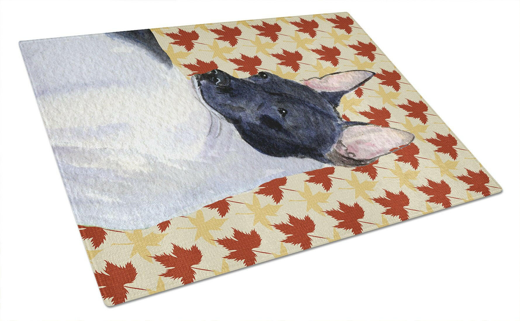 Rat Terrier Fall Leaves Portrait Glass Cutting Board Large by Caroline's Treasures