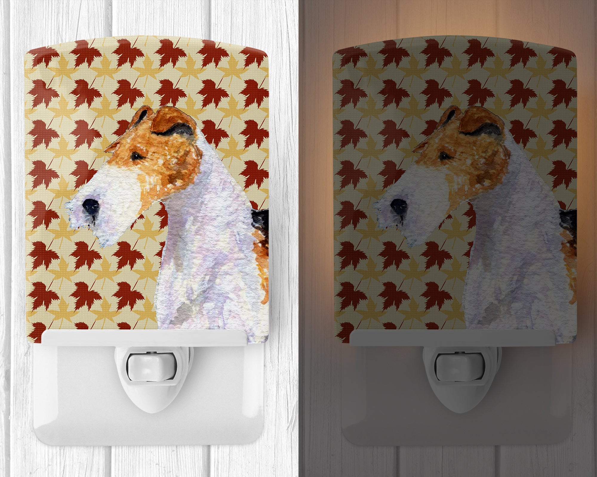 Fox Terrier Fall Leaves Portrait Ceramic Night Light SS4378CNL - the-store.com