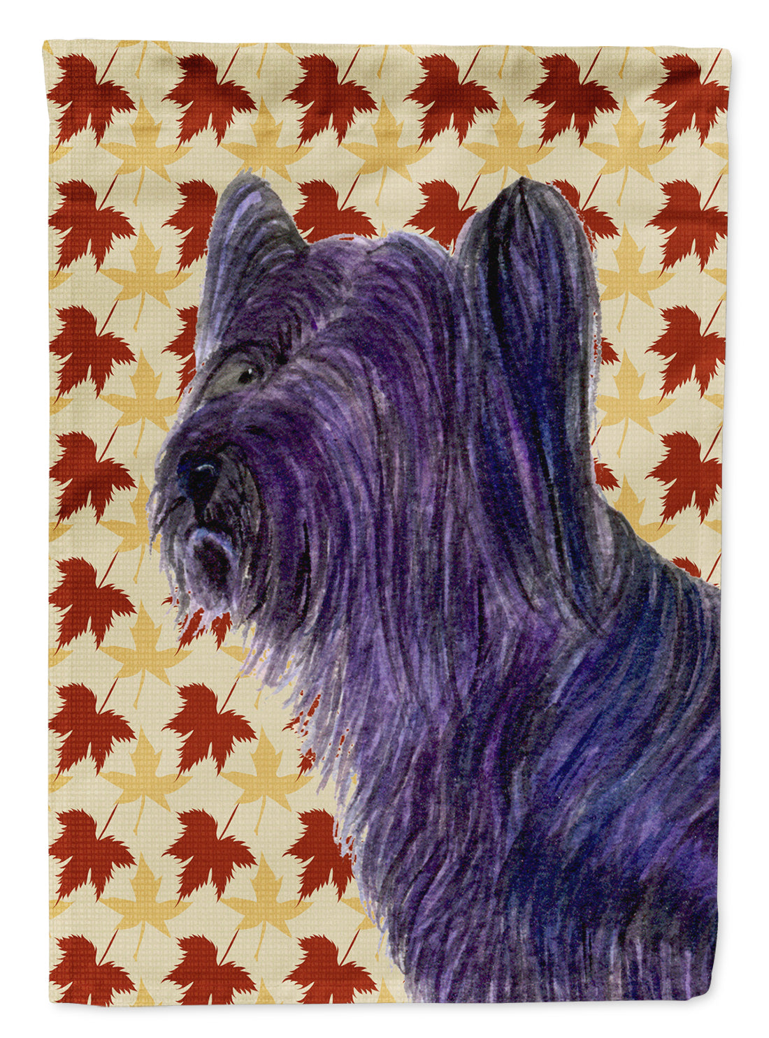 Skye Terrier Fall Leaves Portrait Flag Garden Size.
