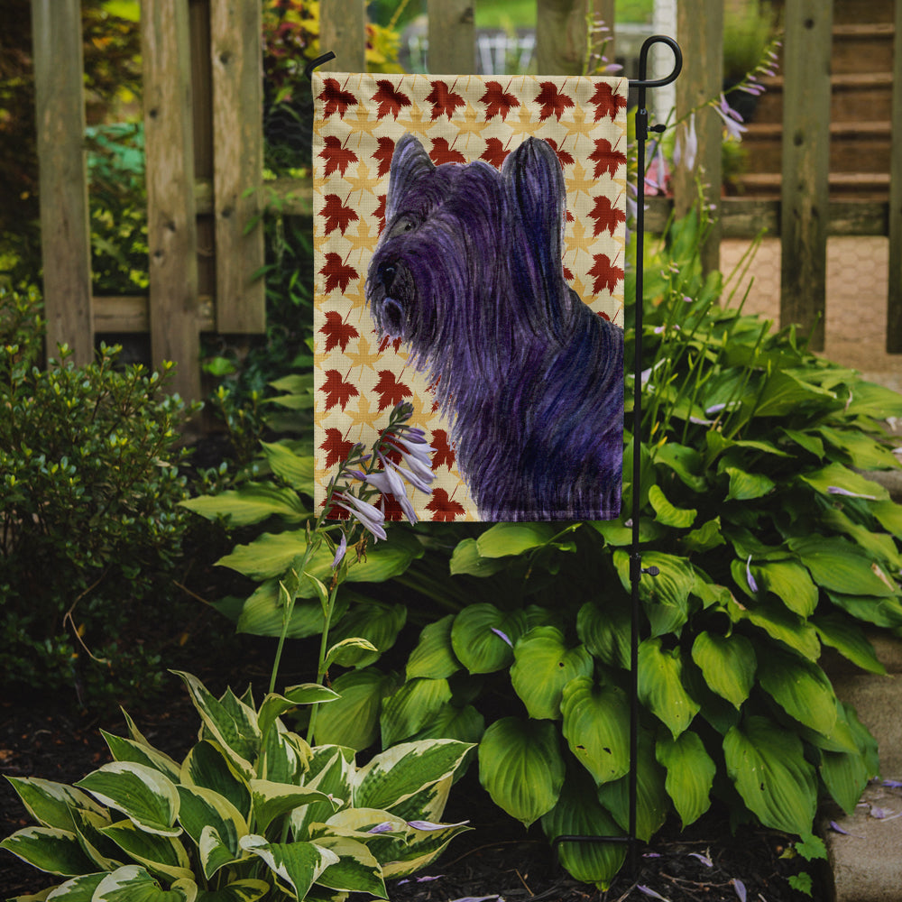 Skye Terrier Fall Leaves Portrait Flag Garden Size.