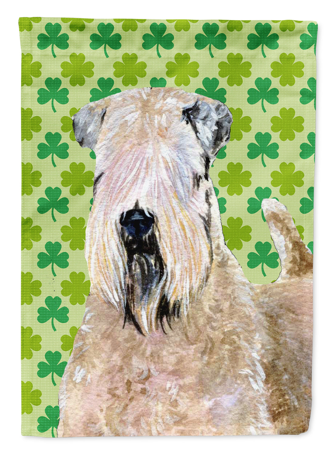 Wheaten Terrier Soft Coated St. Patrick's Day Shamrock Flag Canvas House Size