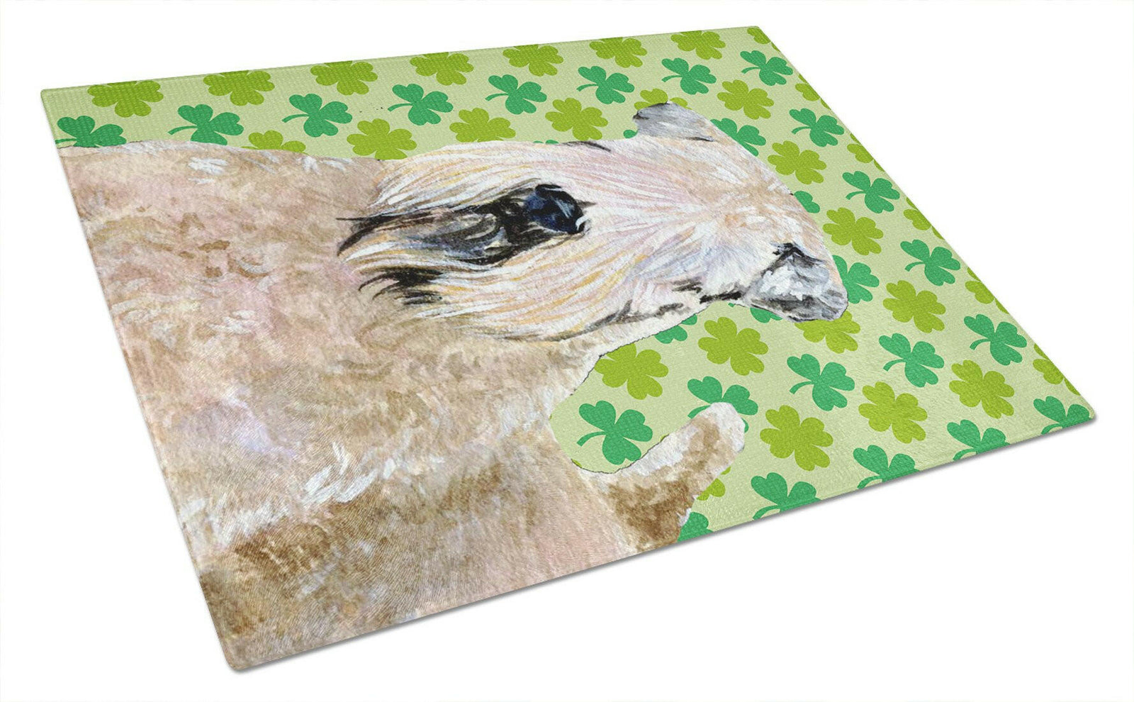 Wheaten Terrier Soft Coated St. Patrick Day Shamrock Glass Cutting Board Large by Caroline's Treasures