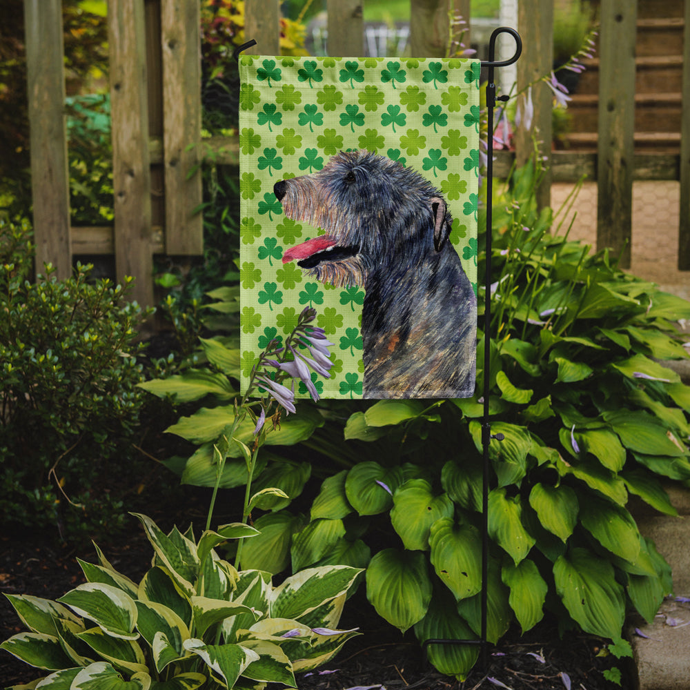 Irish Wolfhound St. Patrick's Day Shamrock Portrait Flag Garden Size.