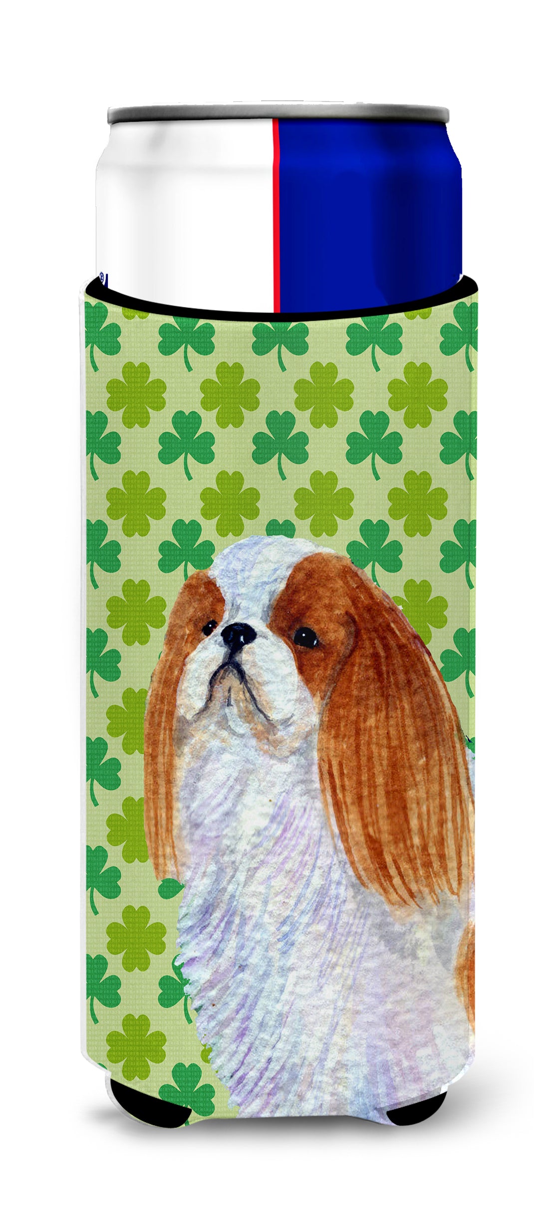 English Toy Spaniel St. Patrick's Day Shamrock Portrait Ultra Beverage Insulators for slim cans SS4438MUK
