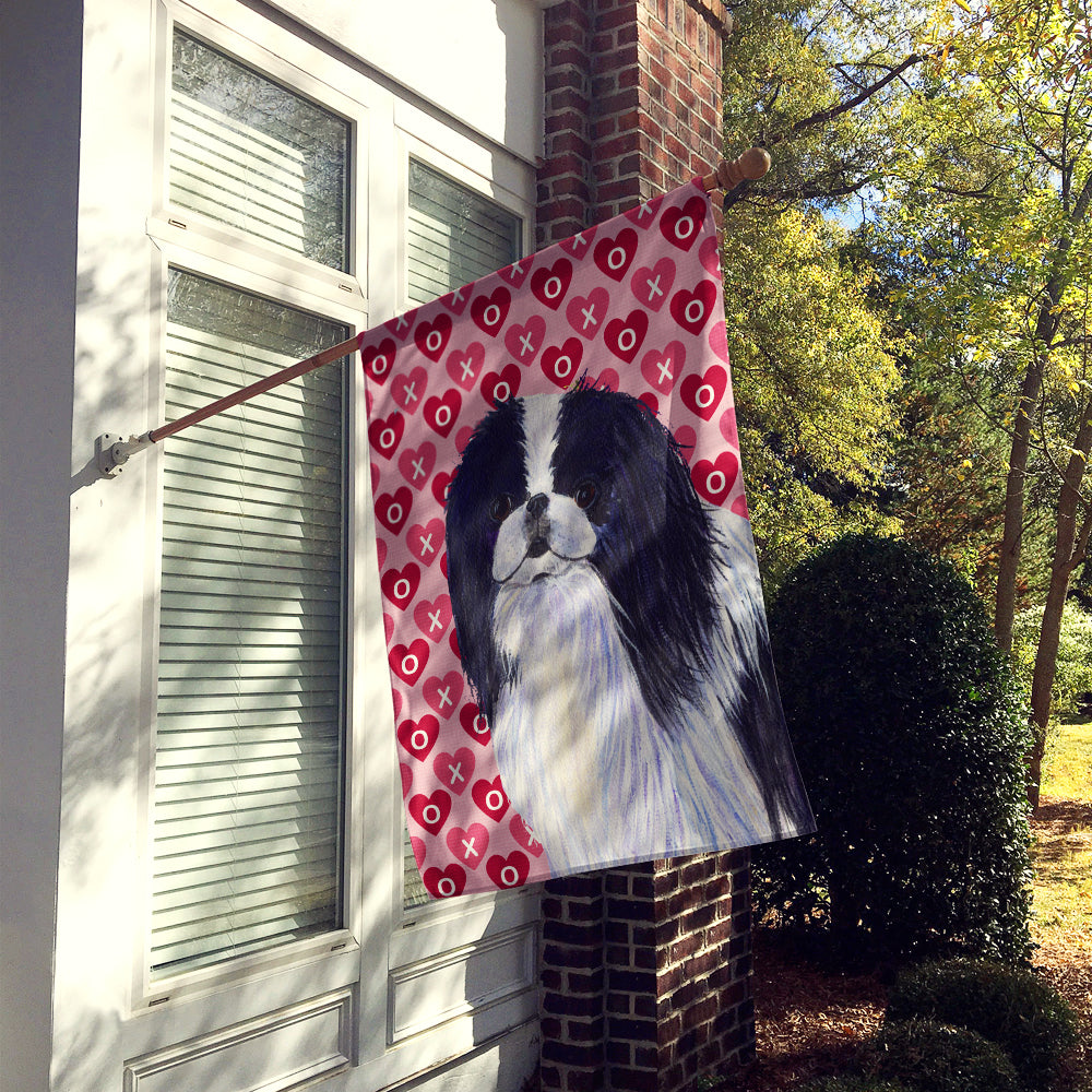 Japanese Chin Hearts Love and Valentine's Day Portrait Flag Canvas House Size