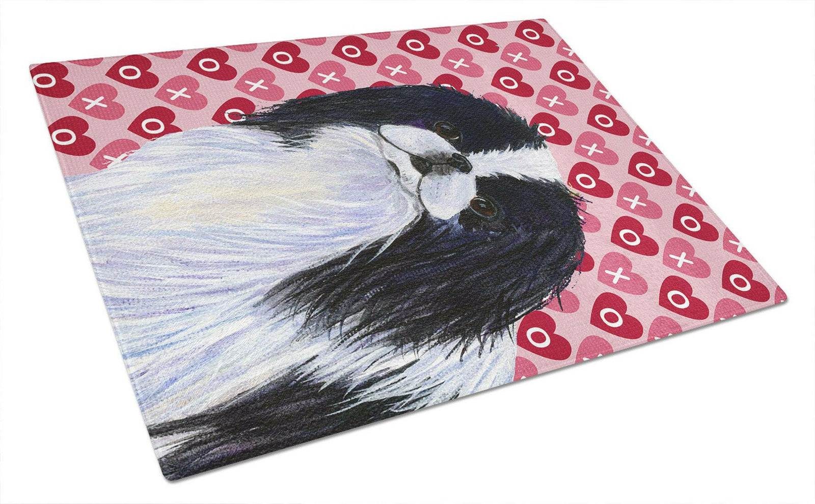 Japanese Chin Hearts Love and Valentine's Day Glass Cutting Board Large by Caroline's Treasures