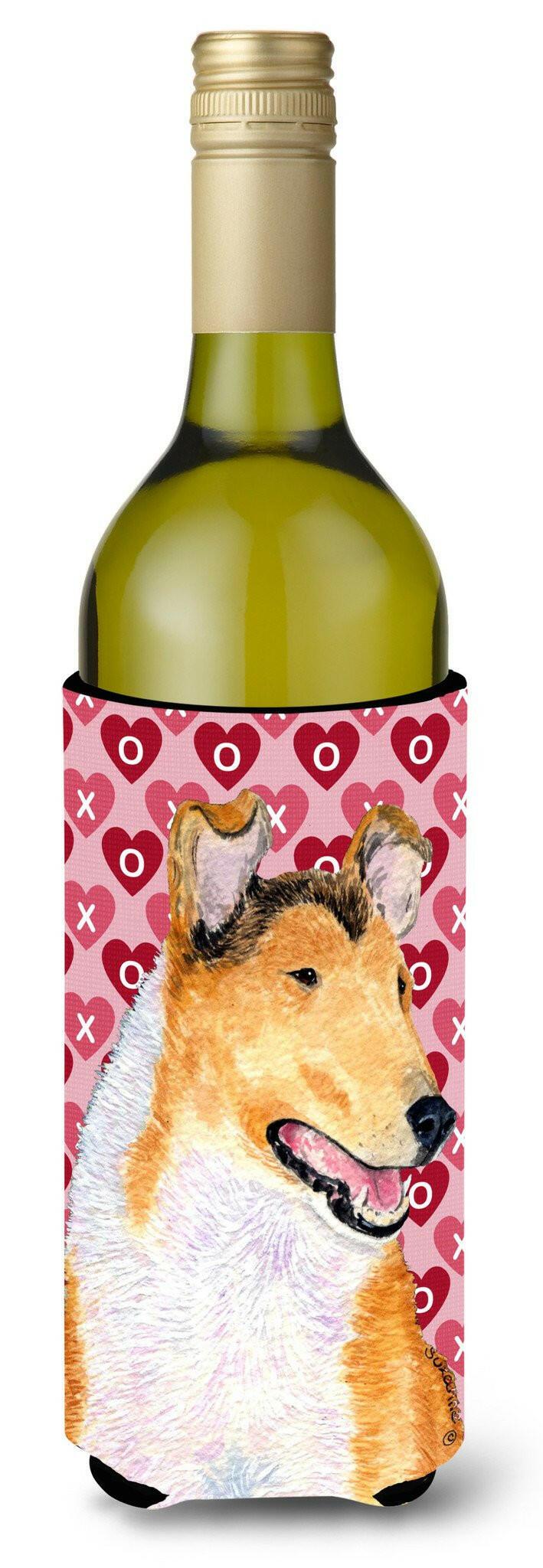 Collie Smooth Hearts Love Valentine's Day Portrait Wine Bottle Beverage Insulator Beverage Insulator Hugger by Caroline's Treasures