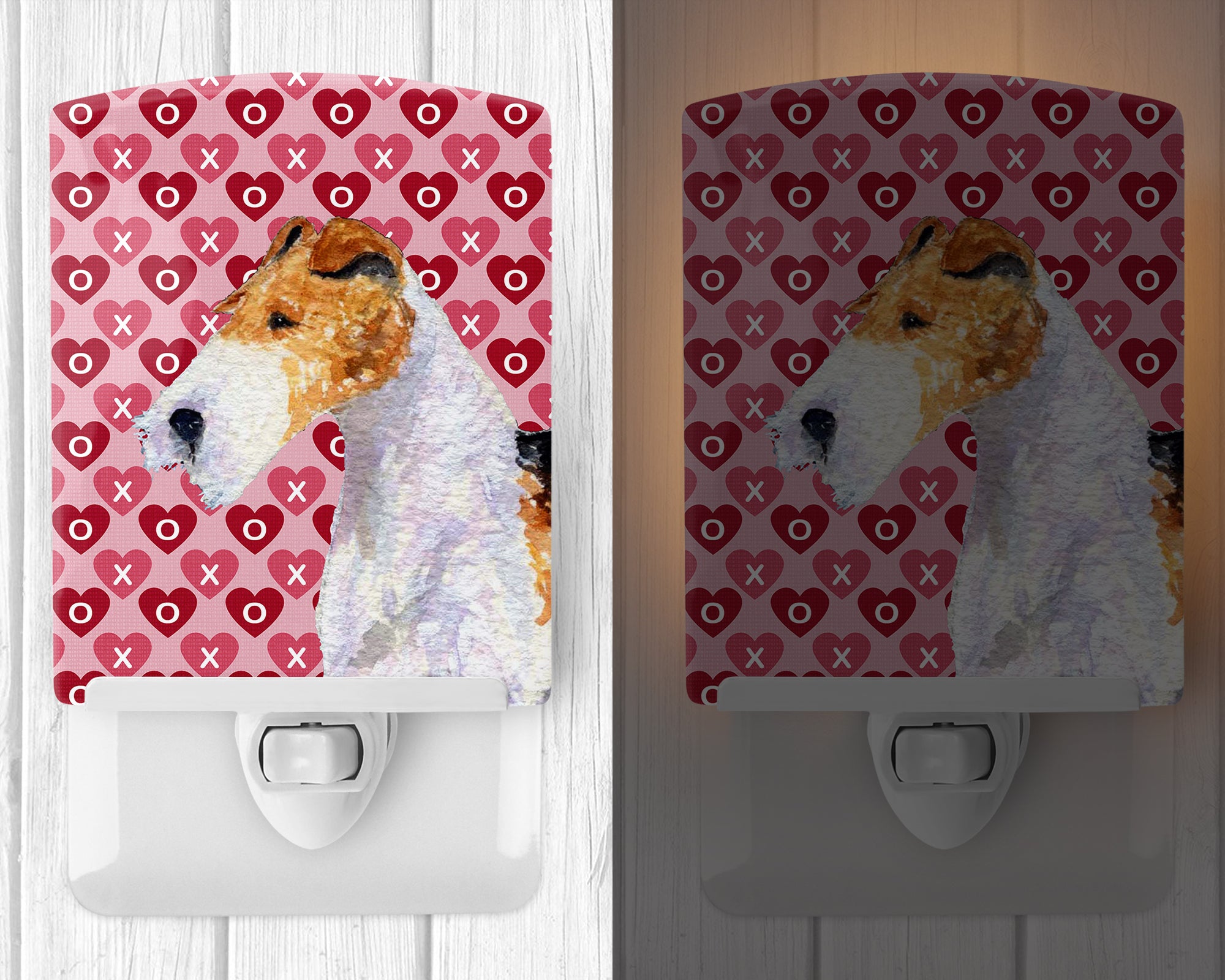 Fox Terrier Hearts Love and Valentine's Day Portrait Ceramic Night Light SS4478CNL - the-store.com