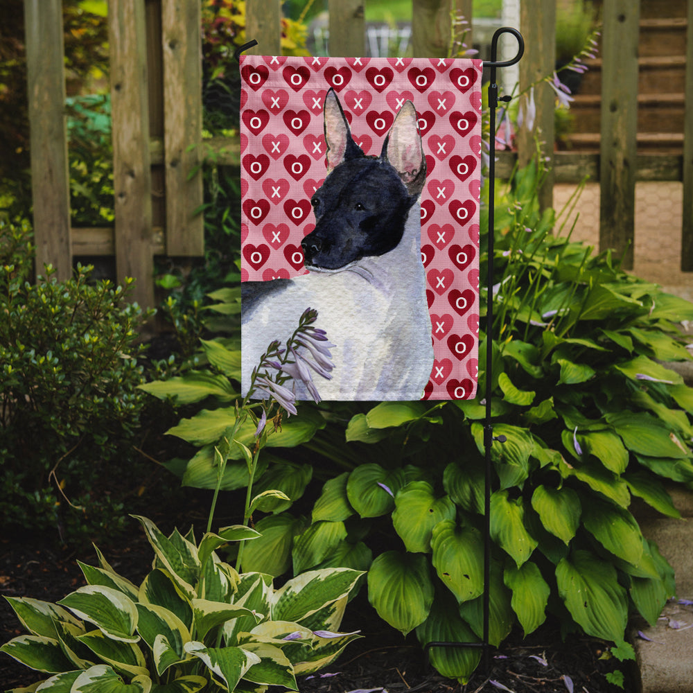 Rat Terrier Hearts Love and Valentine's Day Portrait Flag Garden Size.