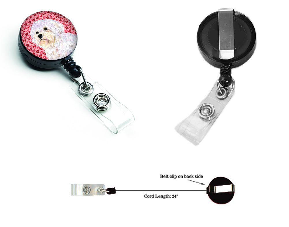 Maltese Love Retractable Badge Reel or ID Holder with Clip.