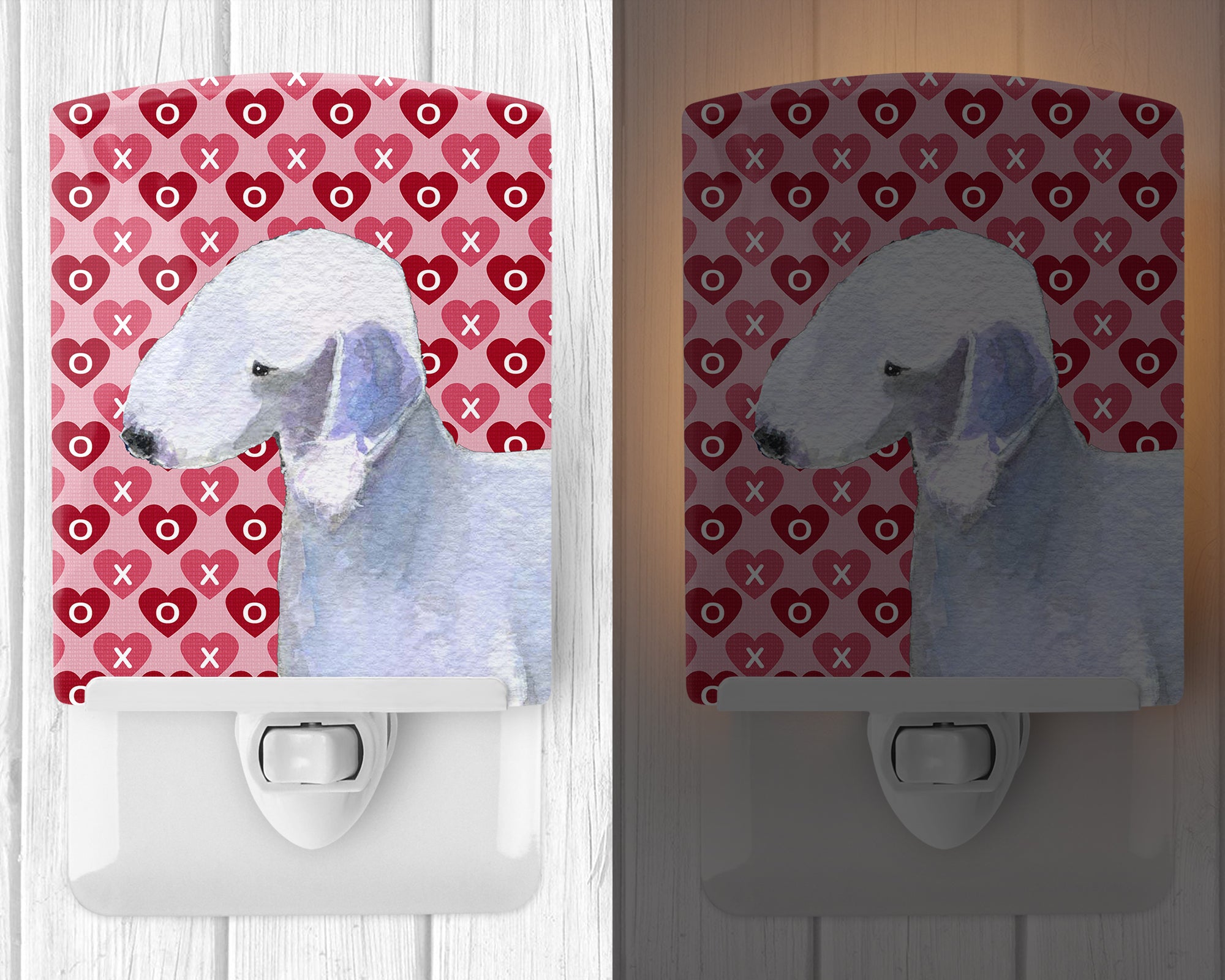 Bedlington Terrier Hearts Love and Valentine's Day Portrait Ceramic Night Light SS4483CNL - the-store.com