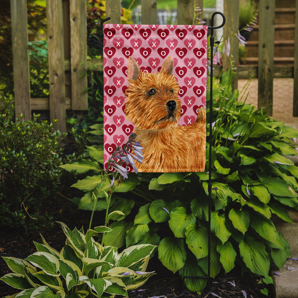 Norwich Terrier Hearts Love and Valentine's Day Portrait Flag Garden Size.