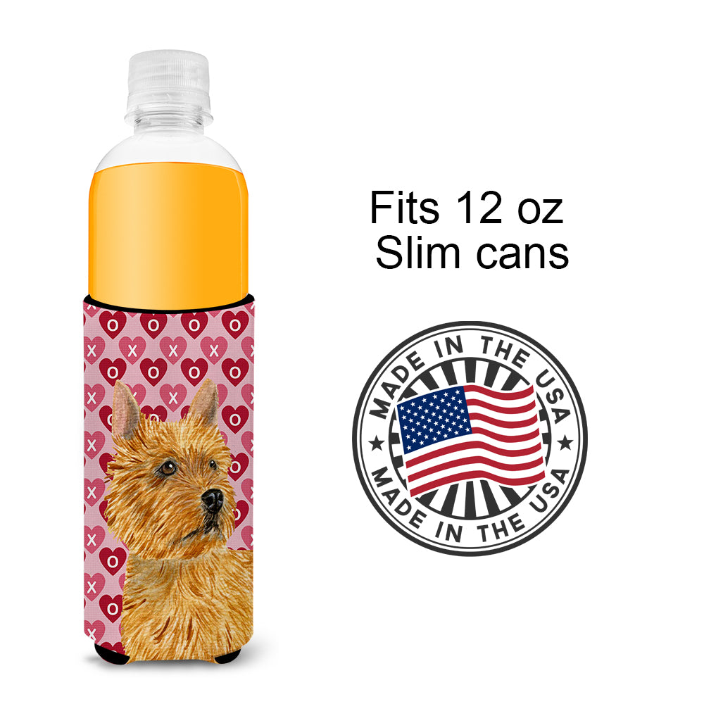 Norwich Terrier Hearts Love and Valentine's Day Portrait Ultra Beverage Insulators for slim cans SS4499MUK.